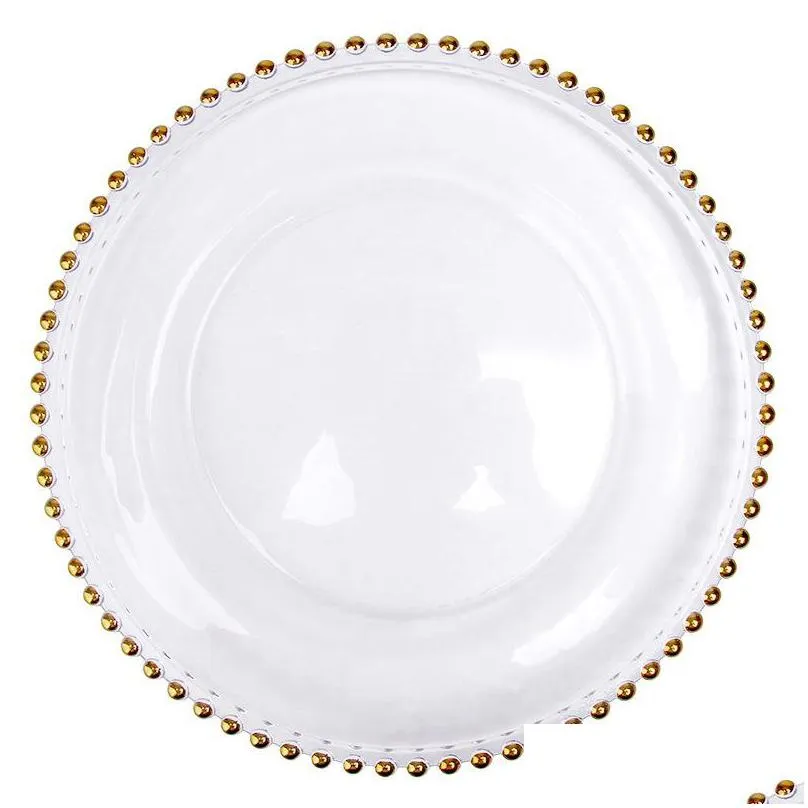 27cm round bead dishes glass plate with gold/ silver/ clear beaded rim round dinner service tray wedding table decoration gga3206 141