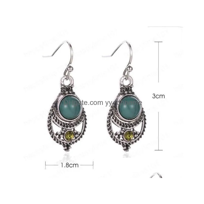  bohemia fashion jewelry vintage turquoise pendant earrings hollow out carved dangle earrings