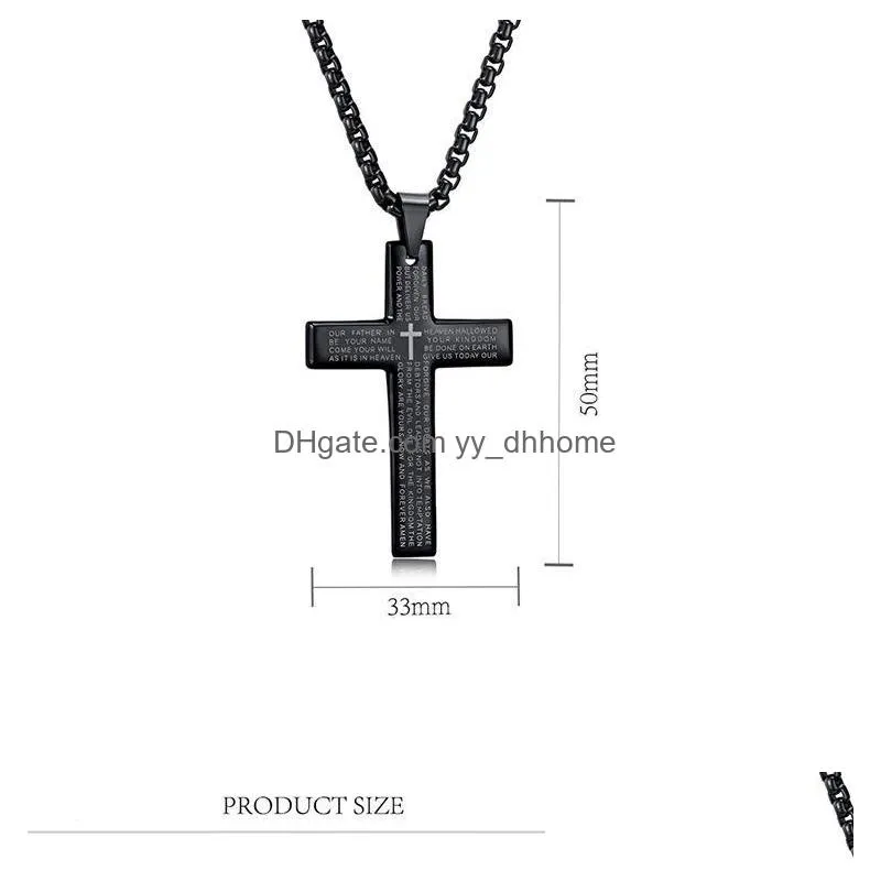 24 inches titanium steel bible cross scripture pendant fashion mens religious necklace