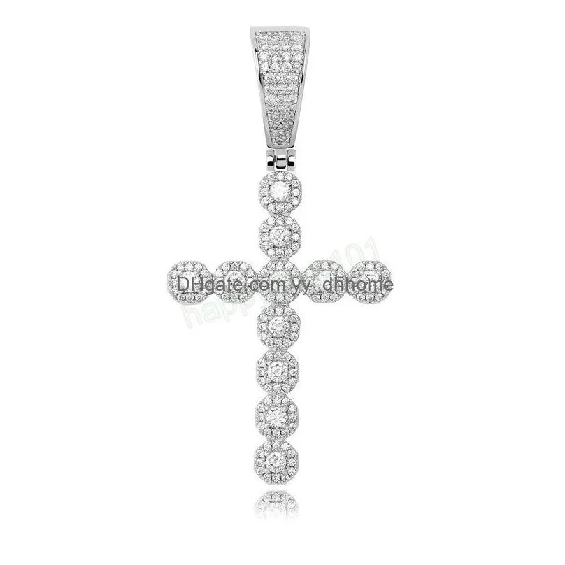 luxury bling zircon cross necklaces fashion 18k gold rhodium plated copper cross jesus christ men women hip hop necklaces