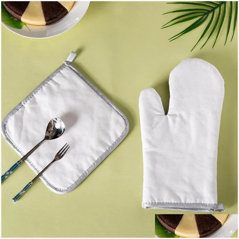 sublimation oven glove set canvas microwave white blank diy kitchen tool antiscald heat insulation tranfer printing 20211222 q2