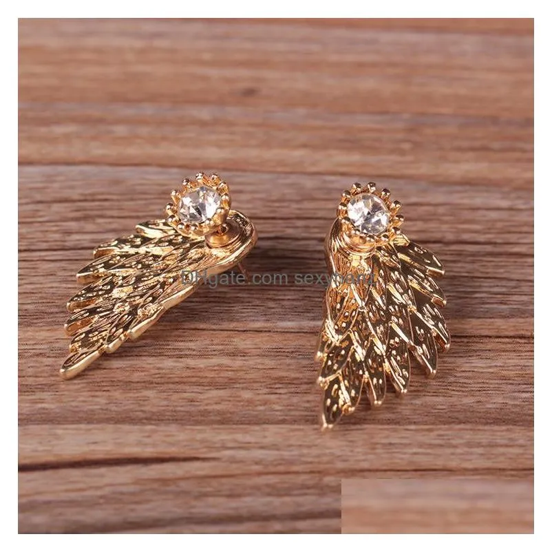 fashion jewelry retro stereoscopic wings hipster stud e arrings inlaid diamond beautiful angel wing earrings