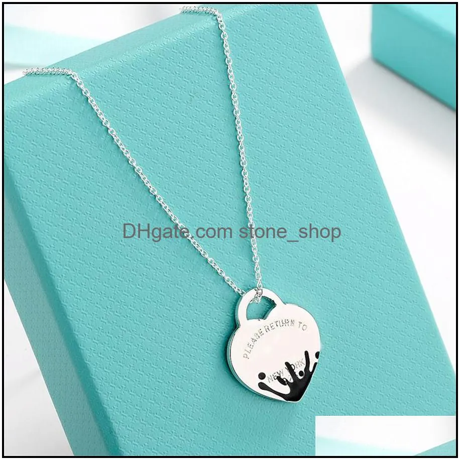 pendant necklaces design brand water droplet enamel heart love necklace clavicle red blue black for women jewelry gift drop delivery