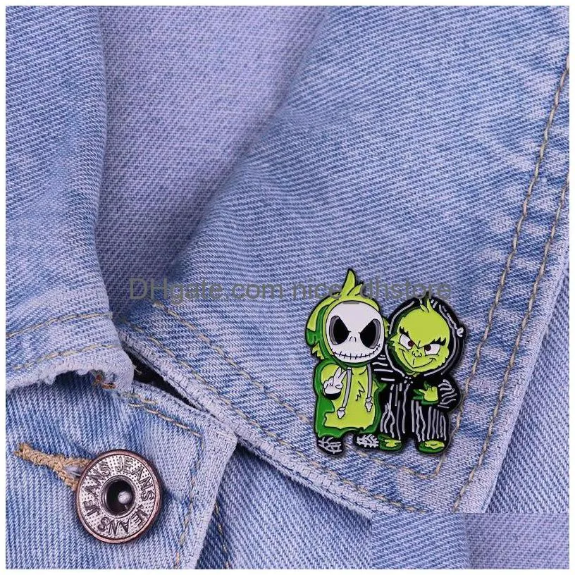 cartoon green friends pin holloween brooch horror brooch badges