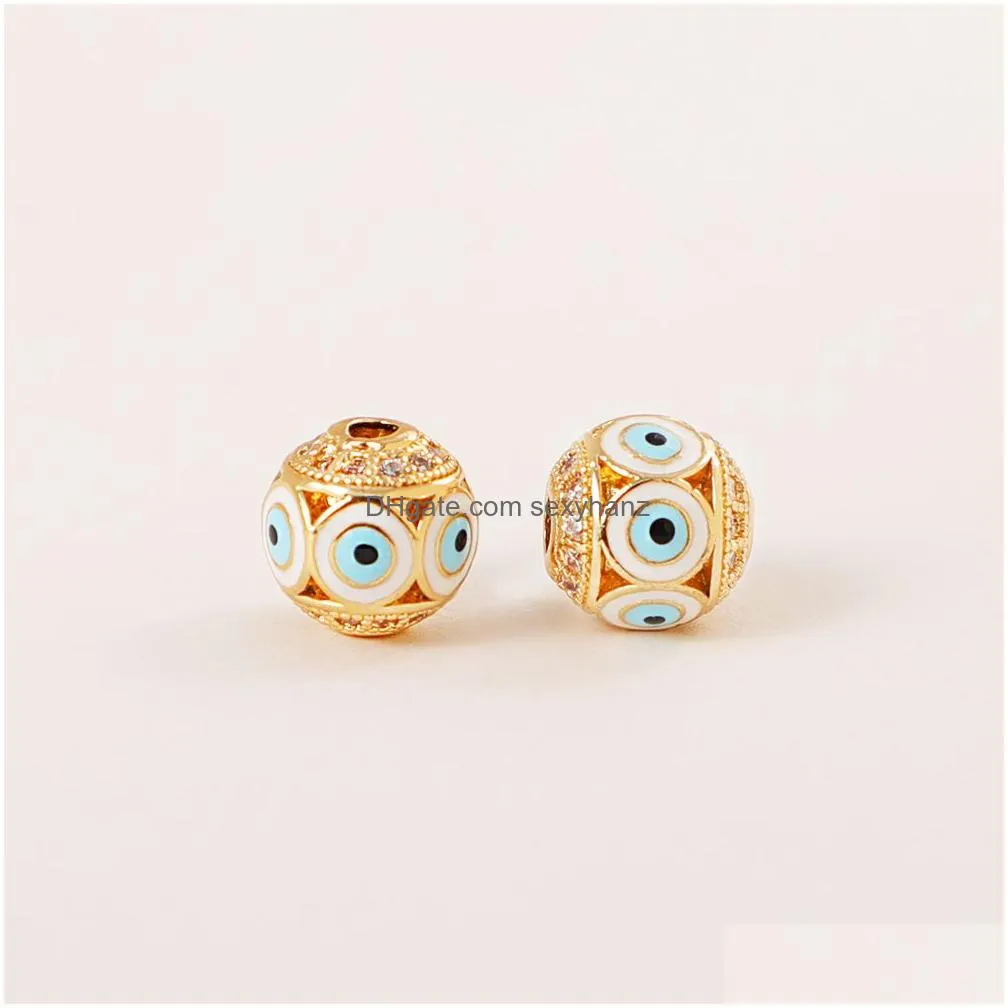 charms copper gold plated evil eye beads jewelry accessory zircon enamel blue eyes pendant bead