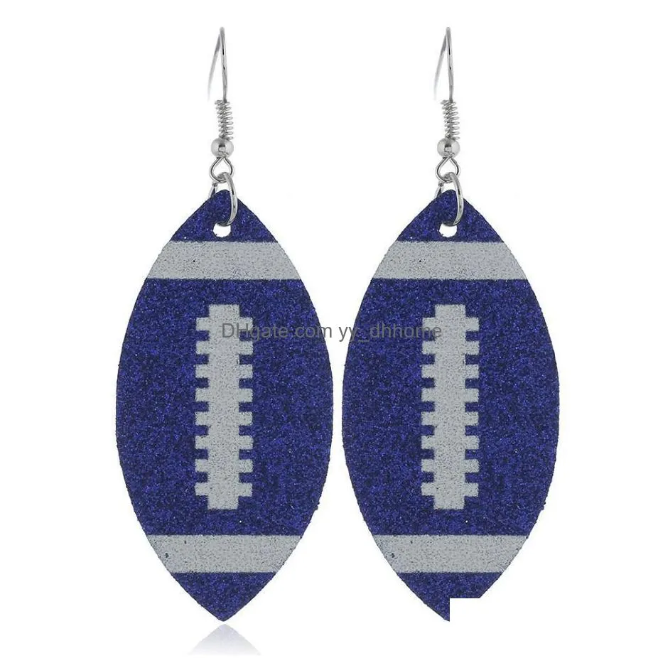 trendy leaves pu leather earring sequins football earrings dangle printed sports ball pattern pendant eardrop women designer jewelry