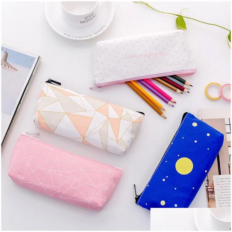 kawaii canvas pencil zipper bag starry lovely sky pen case students stationery pouch school supplies coin purse no pencils 900 b3