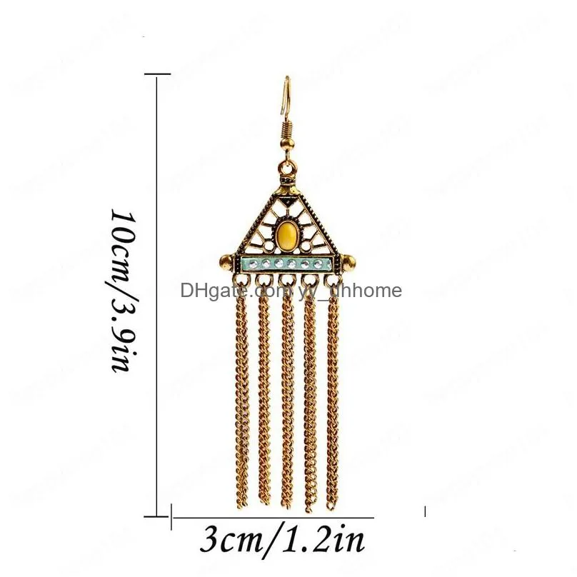 womens ethnic vintage triangle dangle earrings indian jewelry gold tassel dangling earring