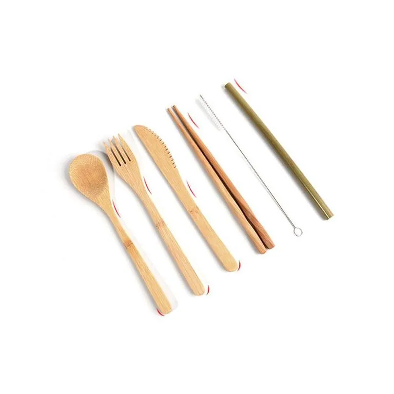 bamboo tableware suit portable outdoors dinnerware sets knife fork spoon chopsticks six set dinner service kit 9le j1
