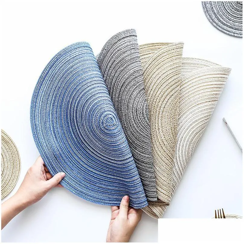 hand made weave ramie placemat circular multi colours insulation anti slip table pad hot food cup bowl pan mat 4 3dy l2