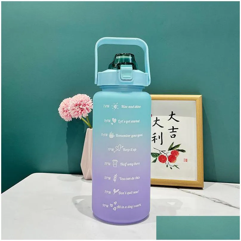 gradient 2000ml large capacity water bottle with straw outdoor portable spring cap 64oz cup have time scale fitness water bottles gift 899