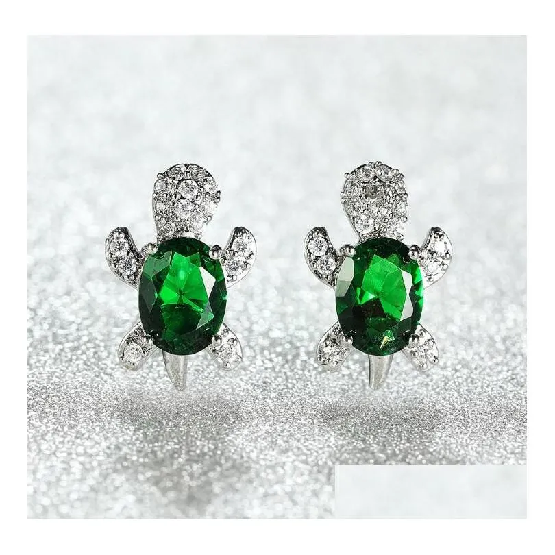 cute design white gold plated colorful gemstone stud earring copper turtle animal earrings for women gift 16 colors