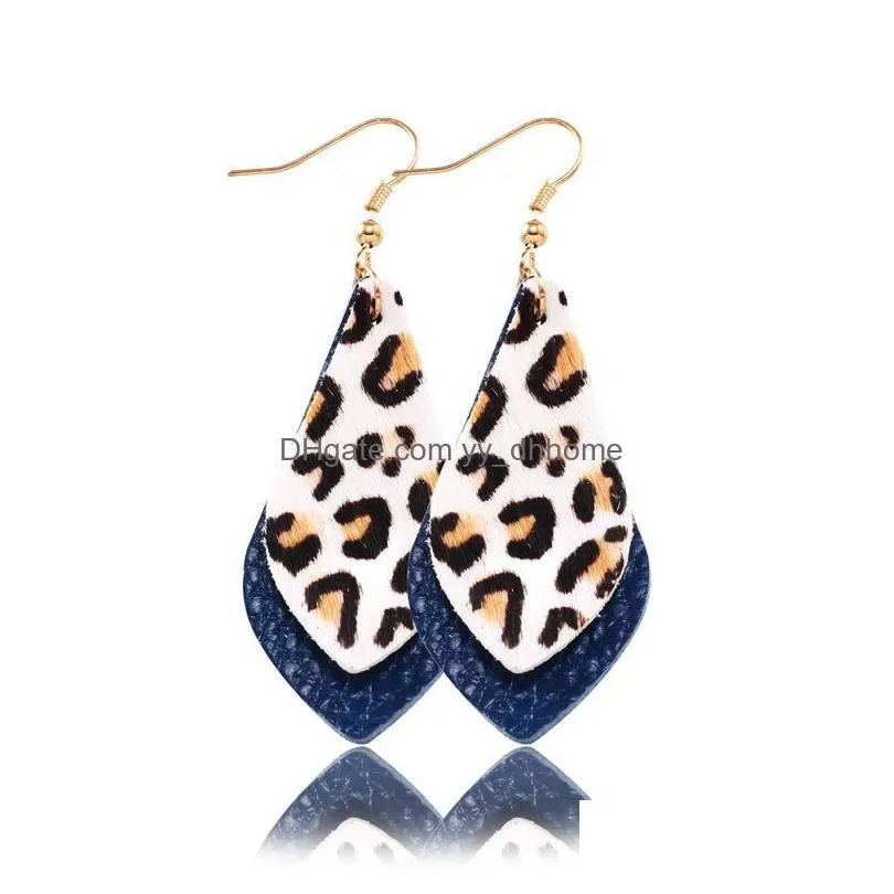 fashion pu leather earrings multilayer leaves earring leopard print dangle hook eardrop geometry jewelry for women designer jewelry