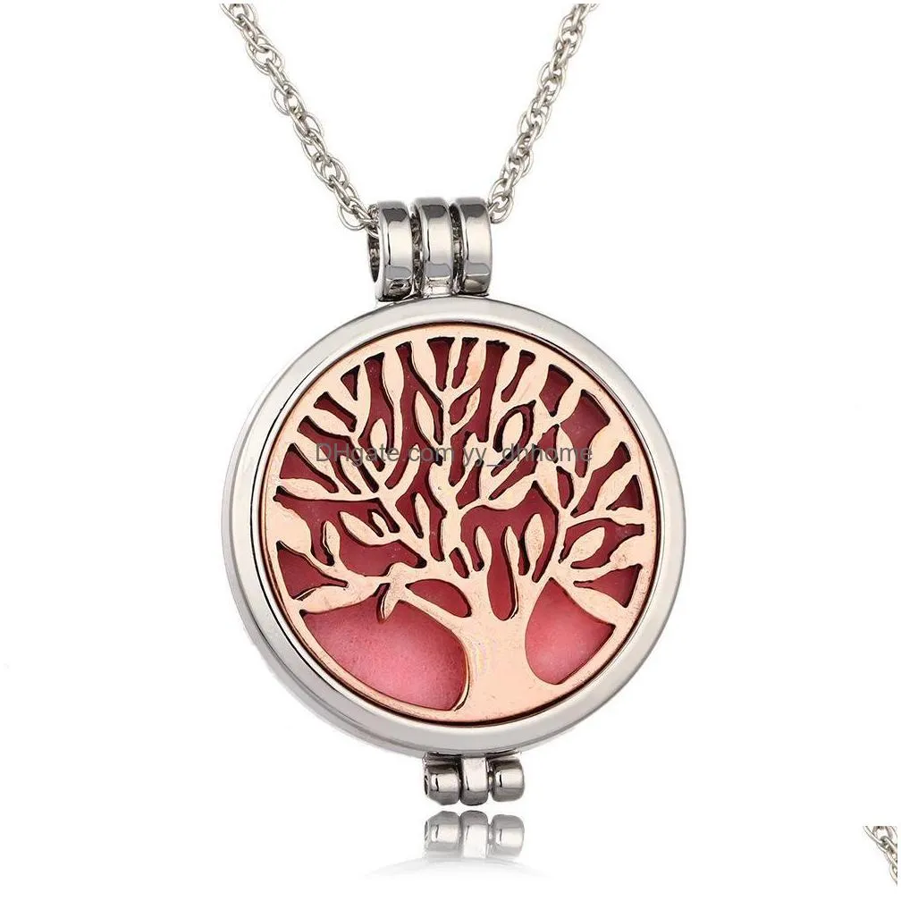 tree of life aromatherapy  oil diffuser necklace locket pendant 316l stainless steel jewelry with 24 chain and 6 washable