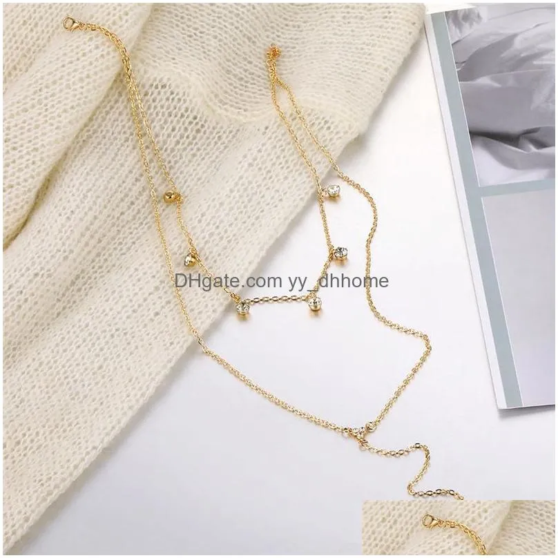 boho multilayer round crystal necklace for women fashion gold long pendant necklace 2020 female chocker necklace jewelry 