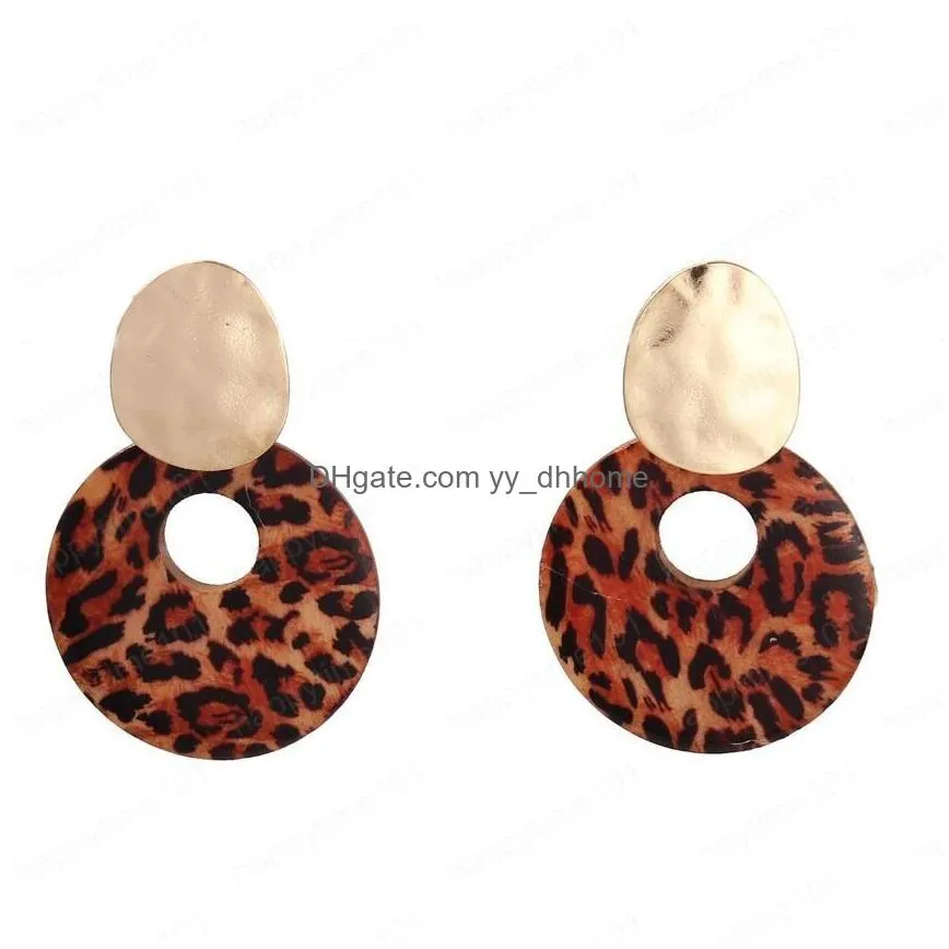  leopard print geometric round wood stud earring for women wholesale fashion pretty sepcial design earring jewelry