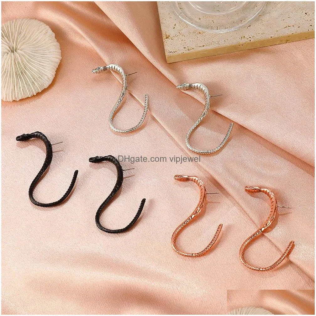 fashion jewelry retro metal snake earrings exaggerated snakes stud earrings