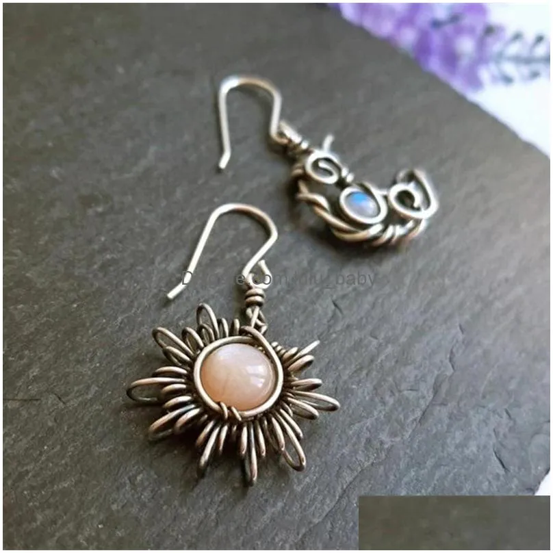 bohemian fashion jewelry vintage beads sun moon dangle earrings asymmetry earring