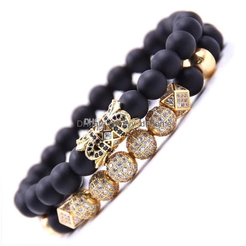  fashion natural stone beaded bracelet set charms stretch bracelets men women yoga beads bangle couple jewelry 4 colors