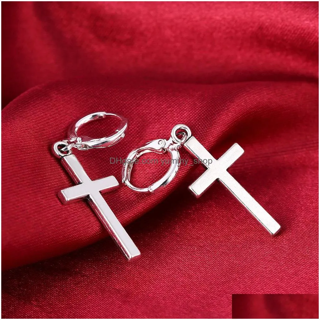 europe fashion jewelry smooth cross dangle earrings mens womens earrings