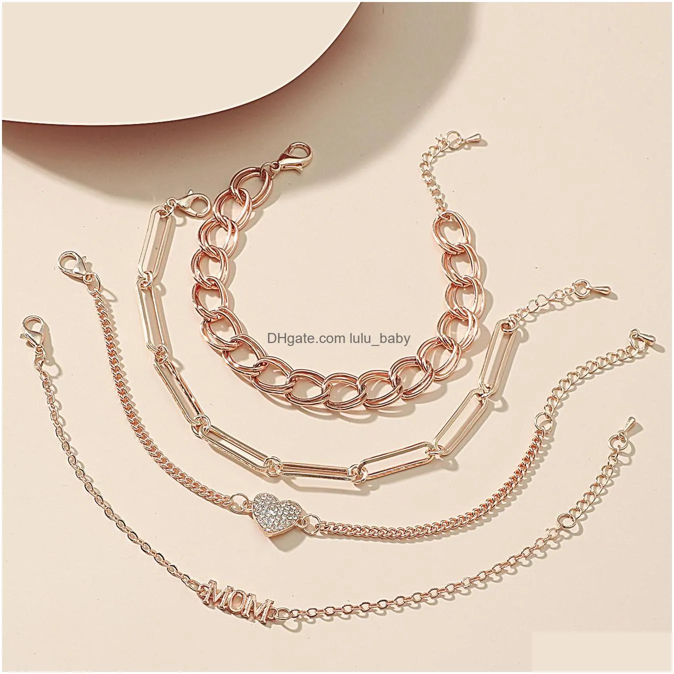 fashion jewelry multi layer anklet set heart letters charms pendant geometric chain anklets