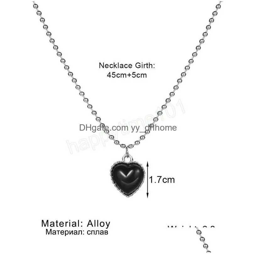 korean silver color necklace for women beaded chain black heart pendant simple choker necklaces fashion jewelry