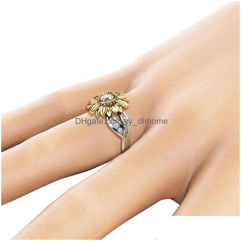 cubic zirconia flower sunflower ring gold diamond rings desiger engagement rings for women fashion jewelry for women