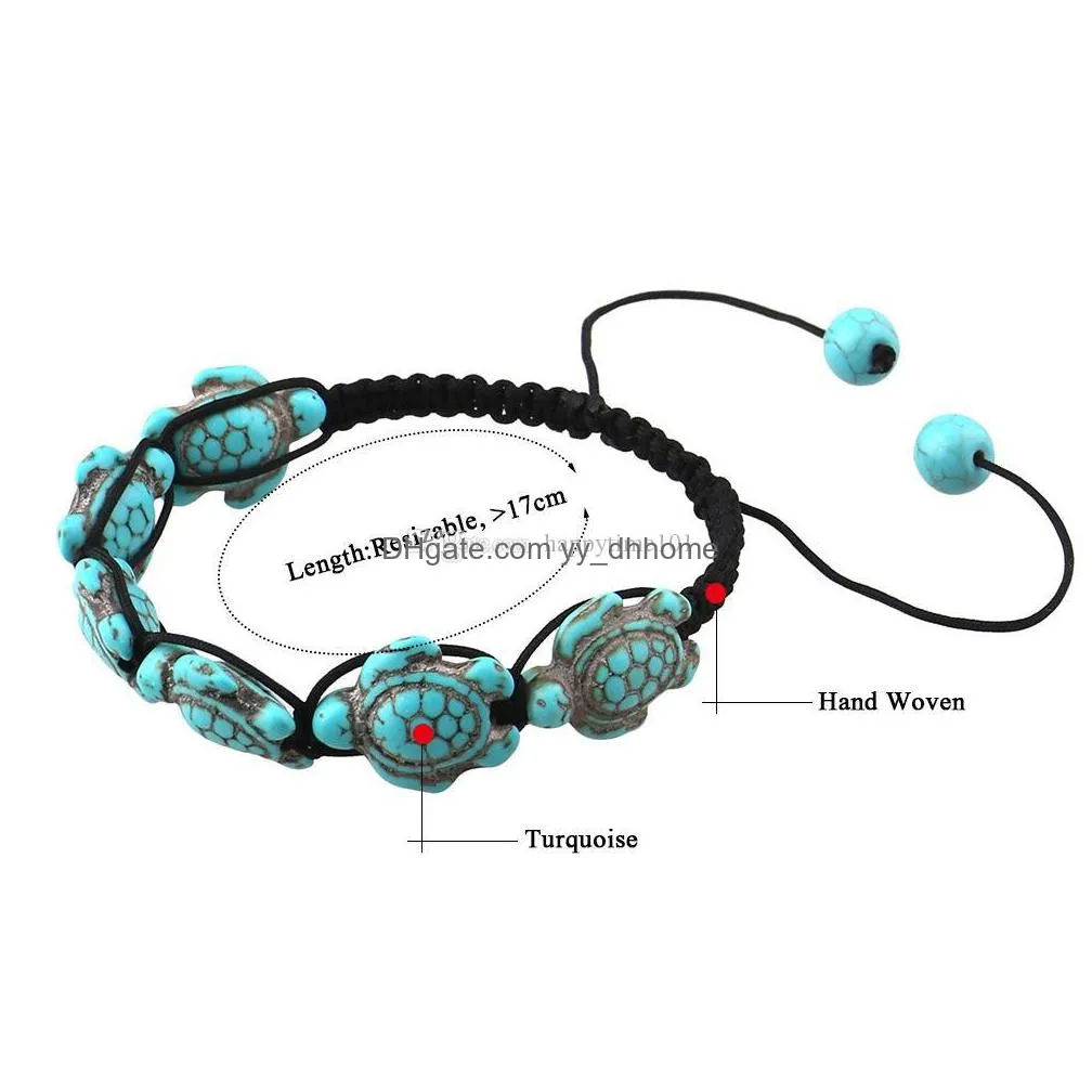 bohemian womens turquoise turtle charm bracelets black hand woven braided rope adjustable bangle for unisex men s fashion jewelry