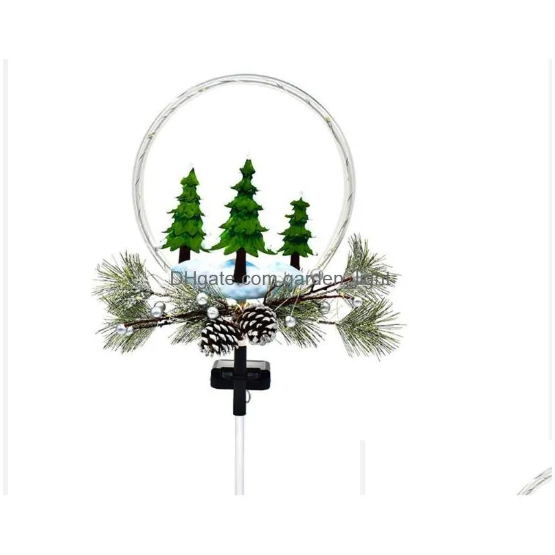 outdoor solar christmas lamp decorations xmas tree 12led with faux pine cones foliage garden decorative stake for lawn patio landscape