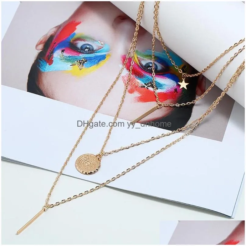 multilayer star coin chain necklace for women retro female gold pendants necklaces ladies wedding party jewelry girl gift