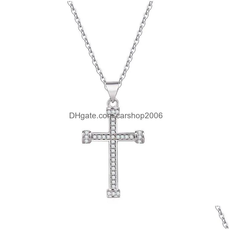 fashion jewelry 24k gold plating diamond jesus cross necklace women men crystal row pendant necklaces