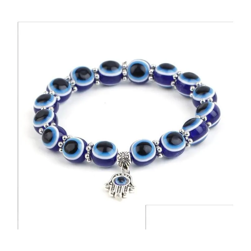 8mm 10mm lucky fatima blue evil eye charms beaded strands bracelets beads turkish pulseras for women