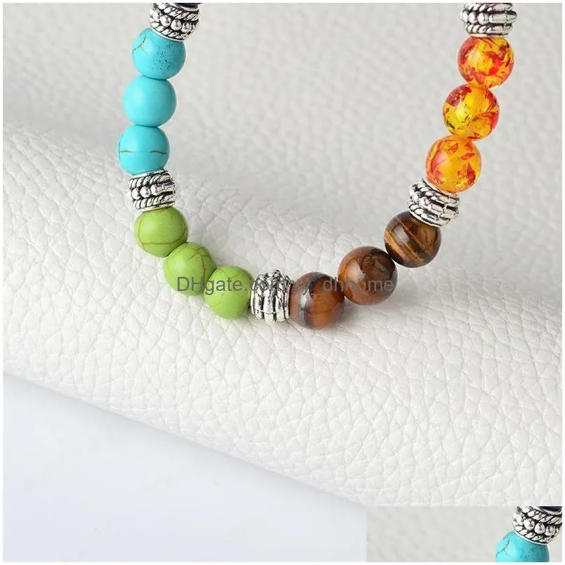 reiki 7 chakra healing bead bracelet strands natural stone pendant buddha balance bracelets for women men yoga jewelry