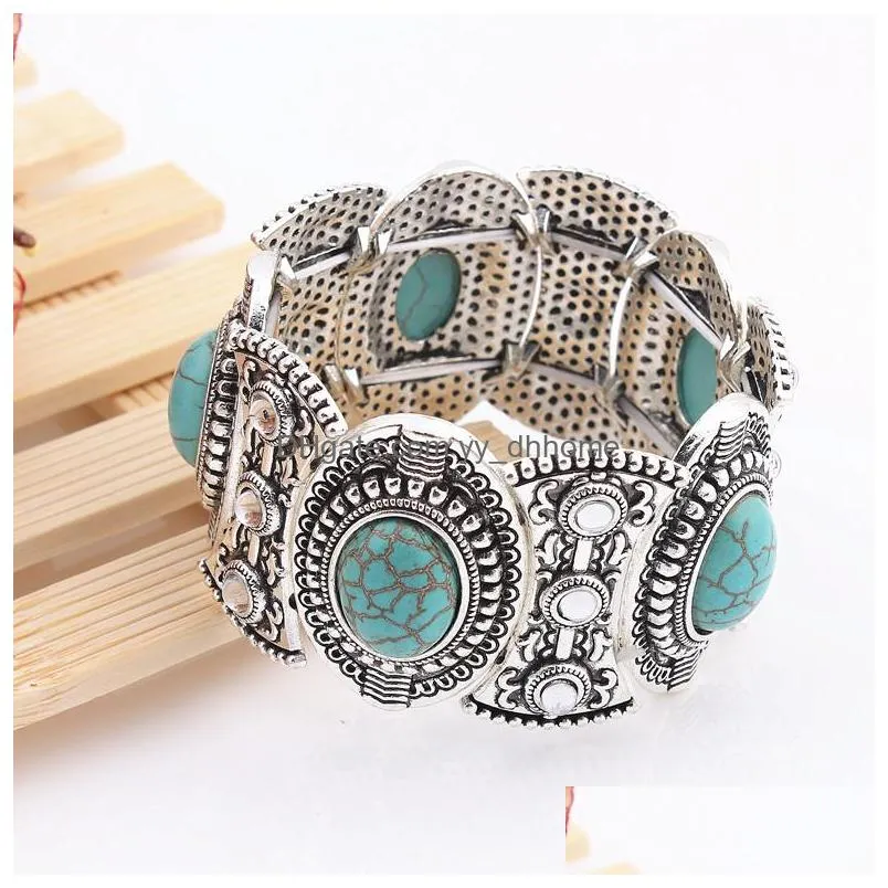 bohemian jewelry unisex crystal turquoise beads charms for bracelets silver plated alloy bangles bohemian bracelets jewelry gifts