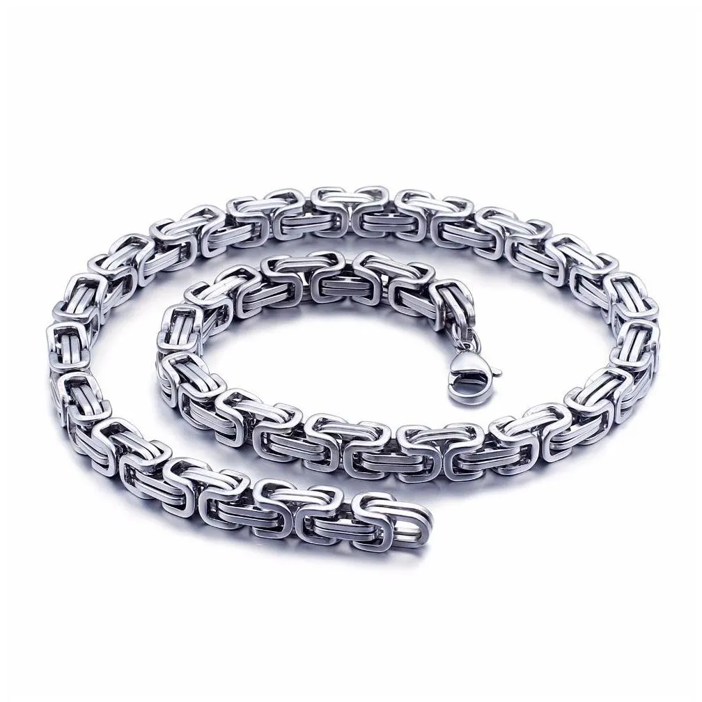 5mm/6mm/8mm wide silver stainless steel king byzantine chain necklace bracelet mens jewelry handmade