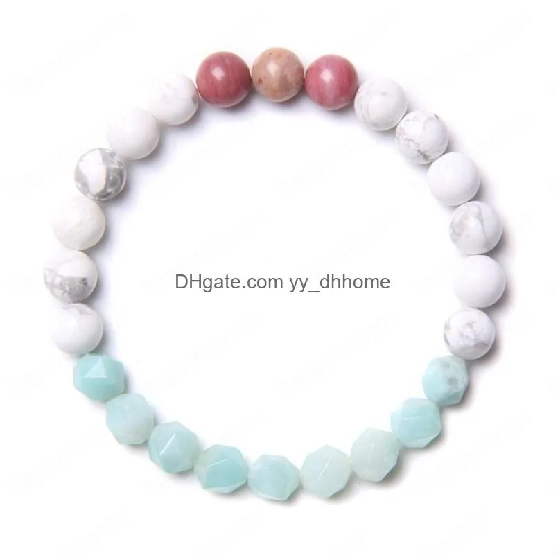 women original natural pink rhodochrosite white howlite purple amethysts aquamarin quartz crystal gem stone bead bracelet