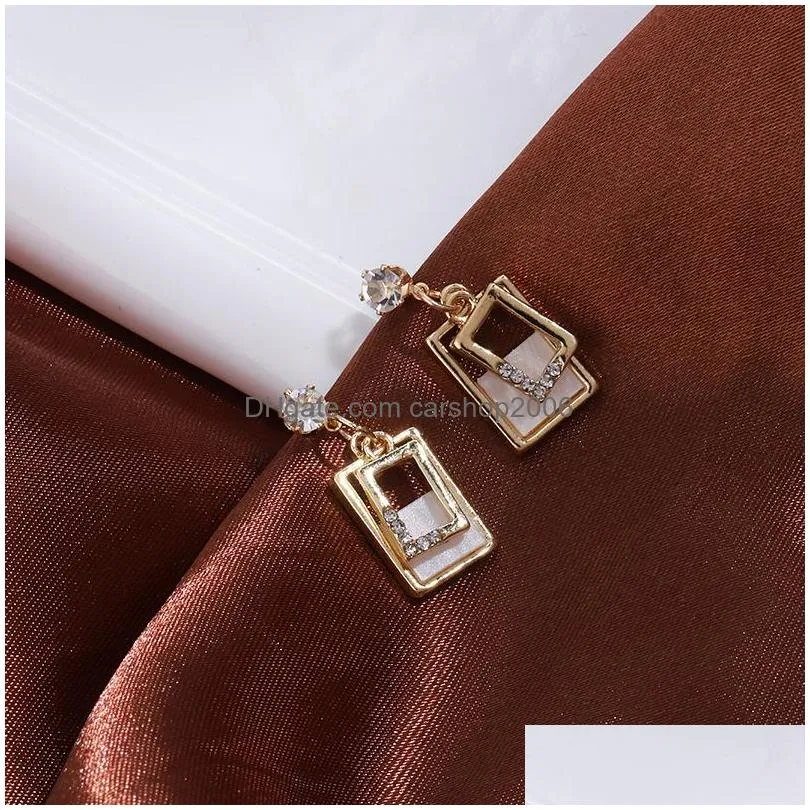 fashion jewelry s925 silver post earrings retro square shell texture stud earrings