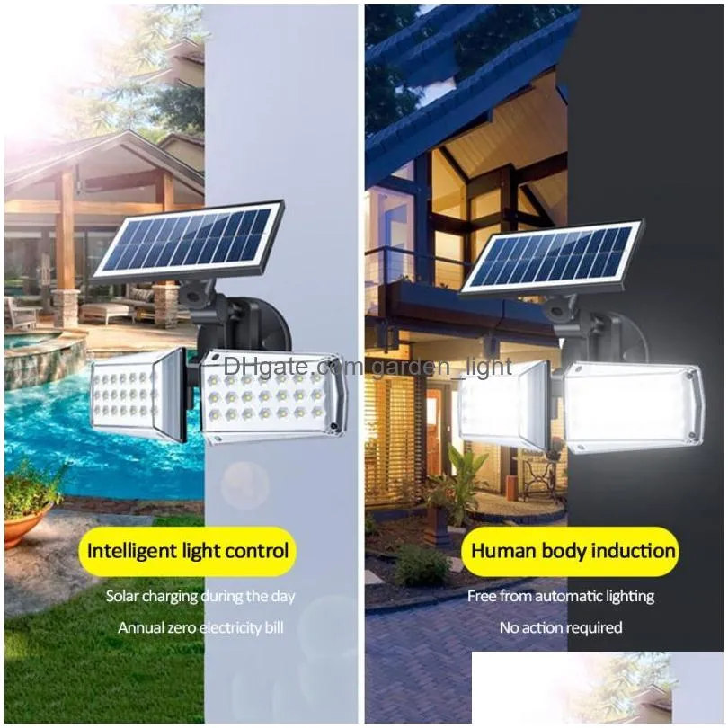 20w 42led 80cob double head solar light ip65 waterproof wall lamp radar microwave induction light roatable outdoor garden lamp