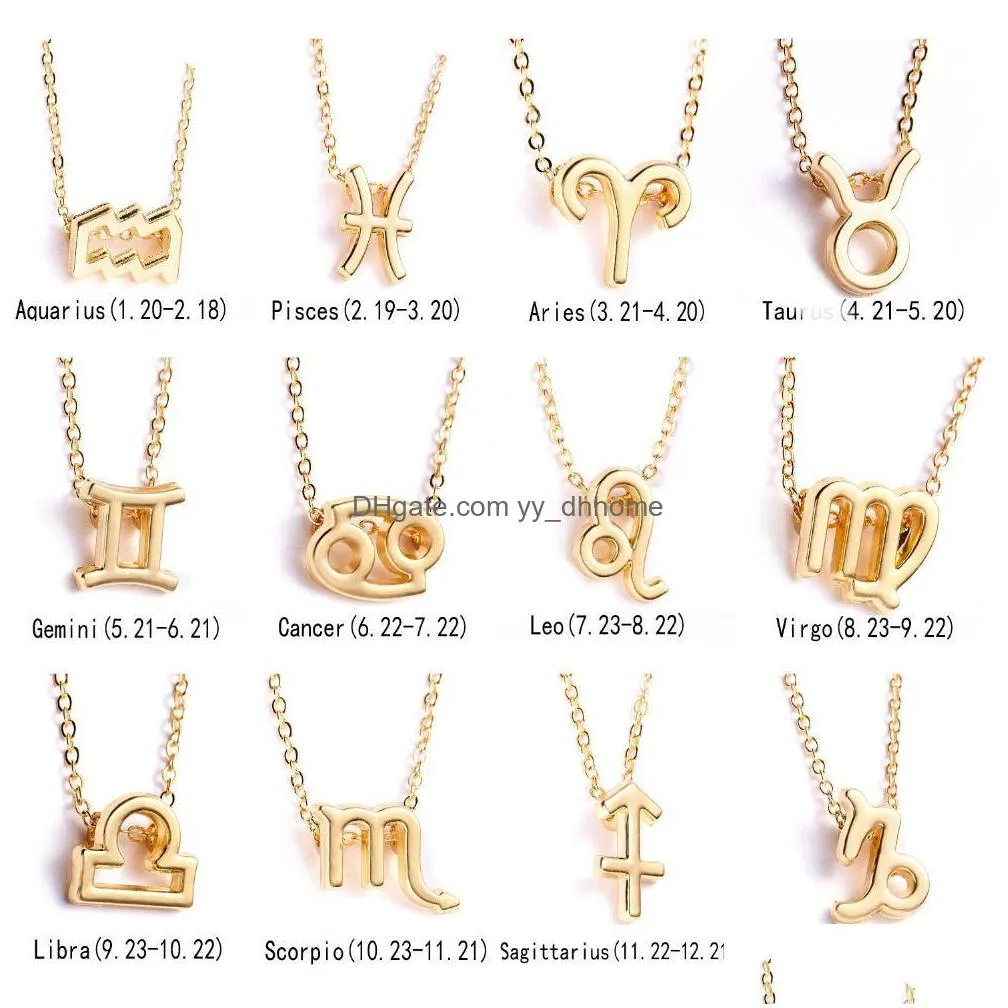 female elegant star zodiac sign 12 constellation necklaces pendants charm gold chain choker necklaces