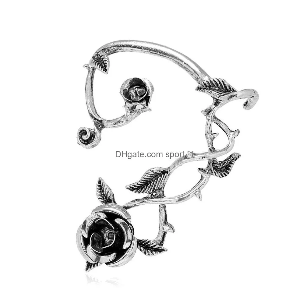 fashion jewelry ear cuff retro punk style metal hollowed out rose ears hang single piece ear clip earrings earhook