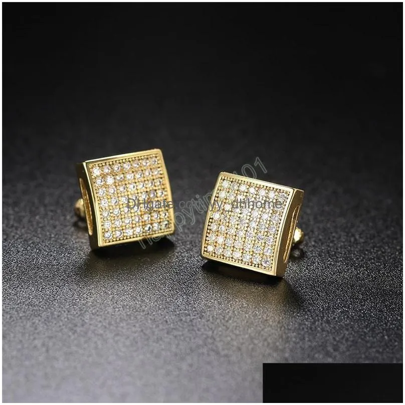  fashion hip hop earrings for men gold silver iced out cz square stud earring with screw back jewelry