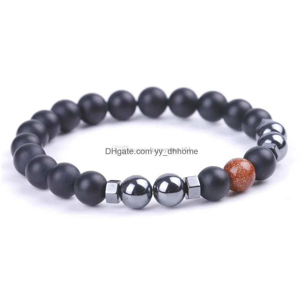 8mm king stone natural stone bead bracelet black magnet charm bracelet for mens and gift