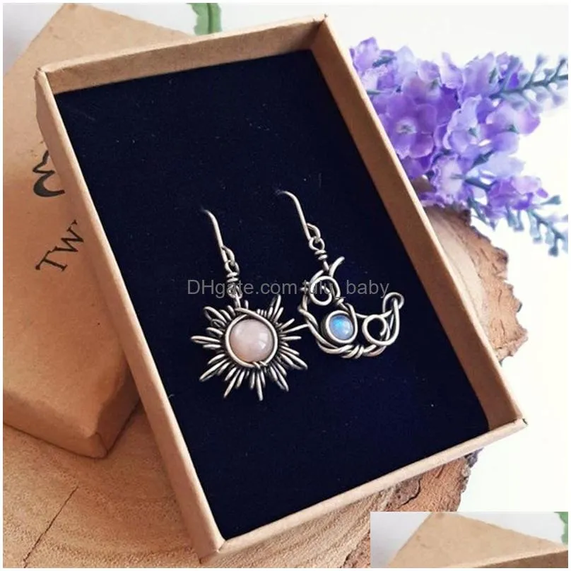 bohemian fashion jewelry vintage beads sun moon dangle earrings asymmetry earring