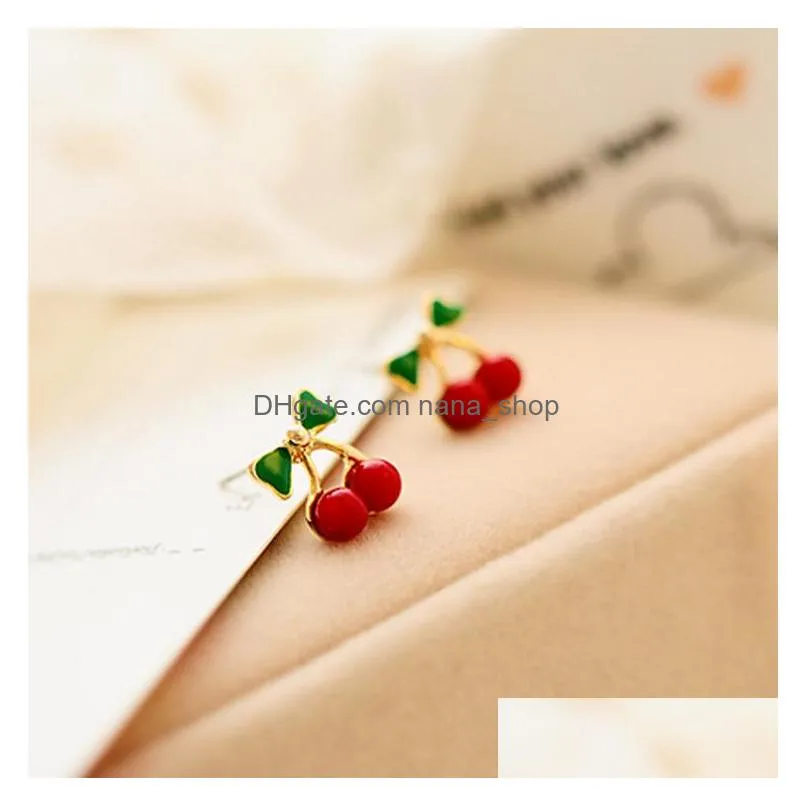 fashion jewelry cute cherry earrings sweet cherry stud earrings