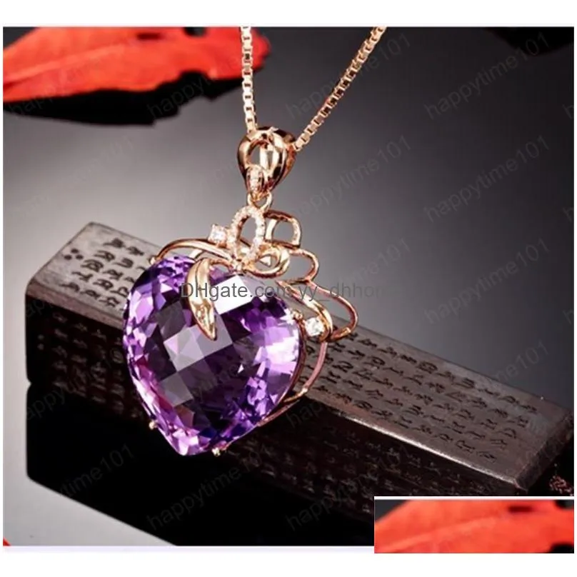 18k rose gold plated purple crystal heart pendant necklace fashion party jewelry engagement/wedding gifts for women