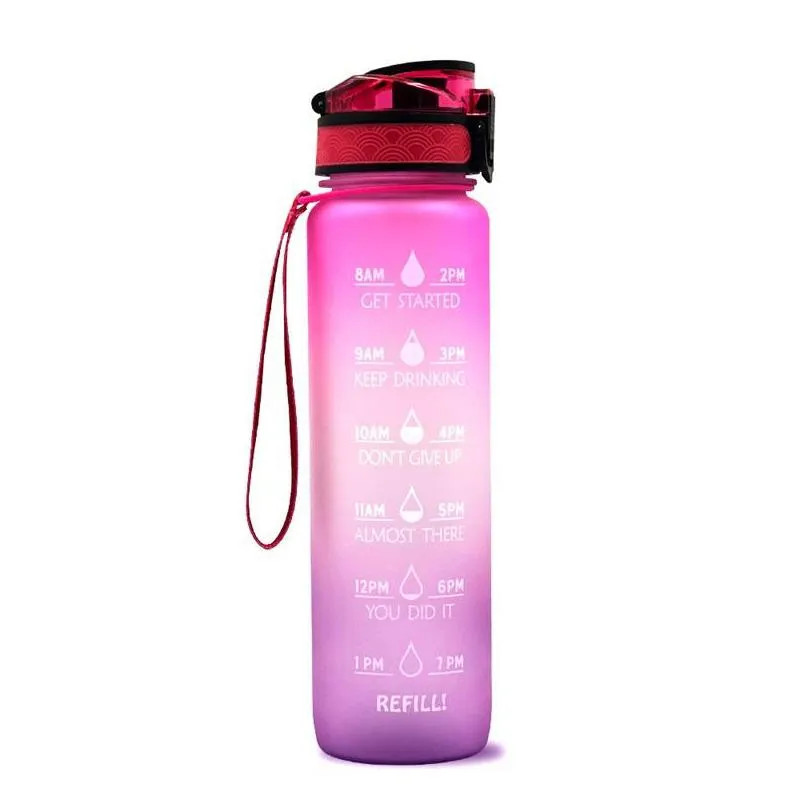 1l plastic sports outdoor water bottle with time scale reminder gradient water bottle gym jug cup plastic drinking bottles 2083 v2