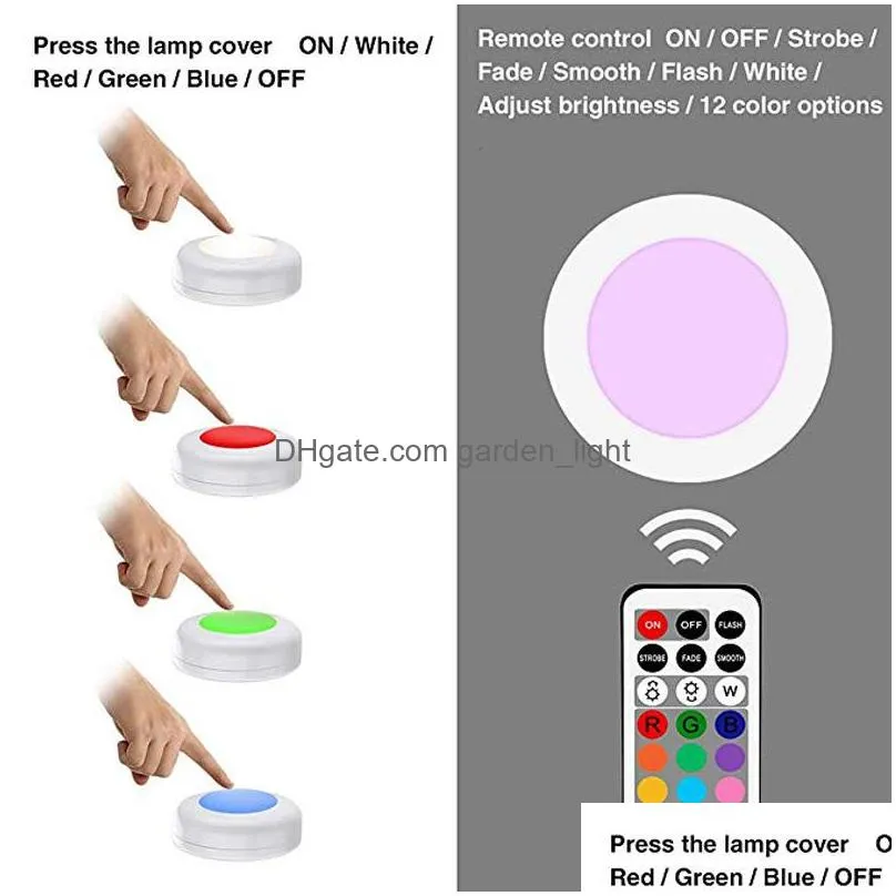 led puck light 6pcs rgb 12 colors wireless led under cabinet light with remote control battery powered dimmable touch sensor closet