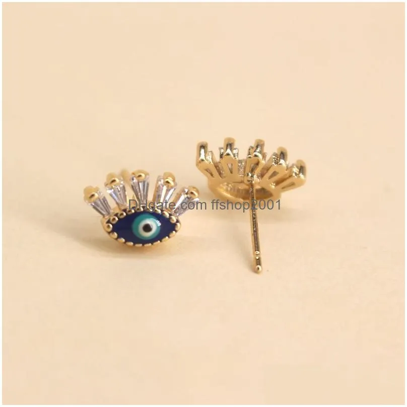 fashion jewelry turkish retro evil eye stud earrings for women zircon eyelash blue eyes earrings