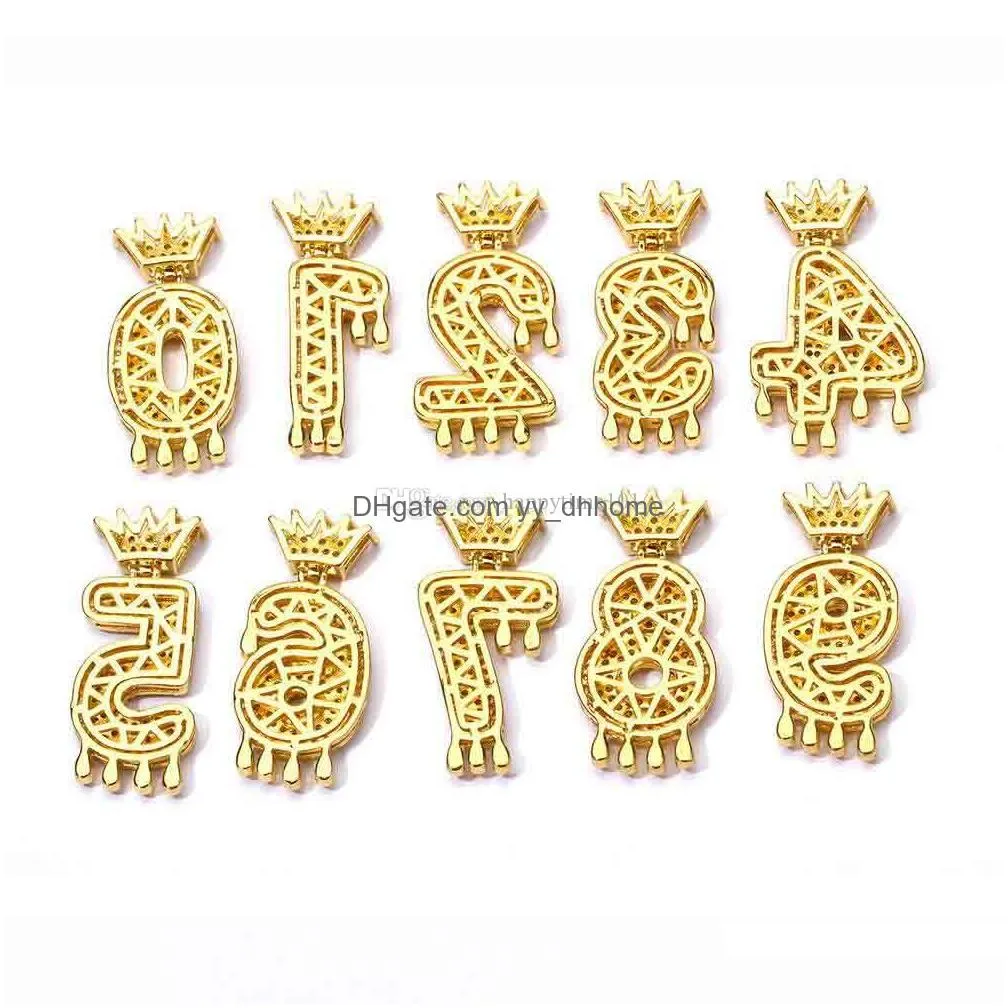 hiphop 09 number crown letter pendant necklace gold silver color pendant with crystal rhinestone jewelry