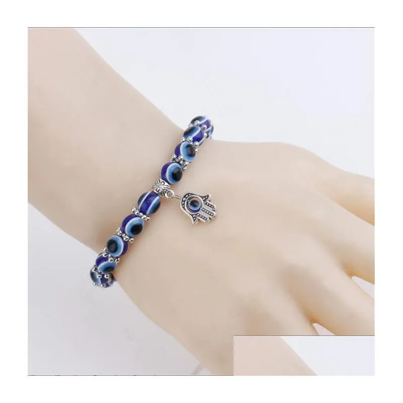 8mm 10mm lucky fatima blue evil eye charms beaded strands bracelets beads turkish pulseras for women